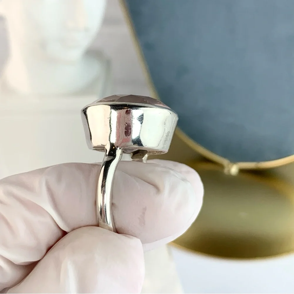 Sterling Silver Rose Quartz Large Round Statement Ring